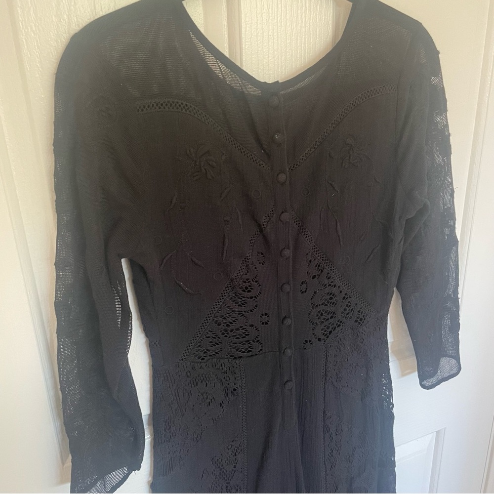 Free People Black Lace Maxi Dress back button detail 🖤 size 2/ small